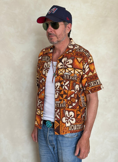 Medium Size Vintage 90s Hawaiian Barkcloth Cotton Shirt by Quicksilver - Surfing Collectible-AJ357 Studio