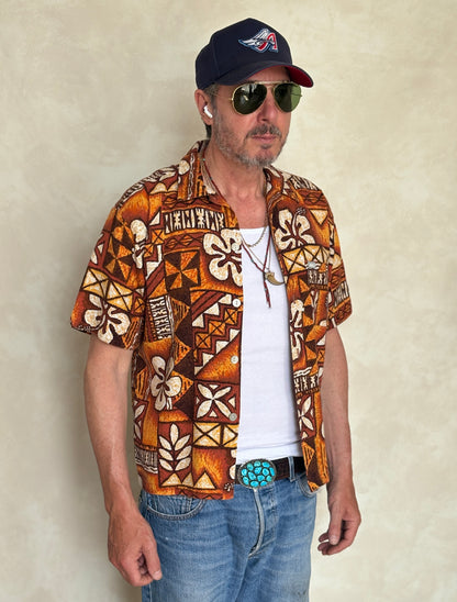 Medium Size Vintage 90s Hawaiian Barkcloth Cotton Shirt by Quicksilver - Surfing Collectible-AJ357 Studio
