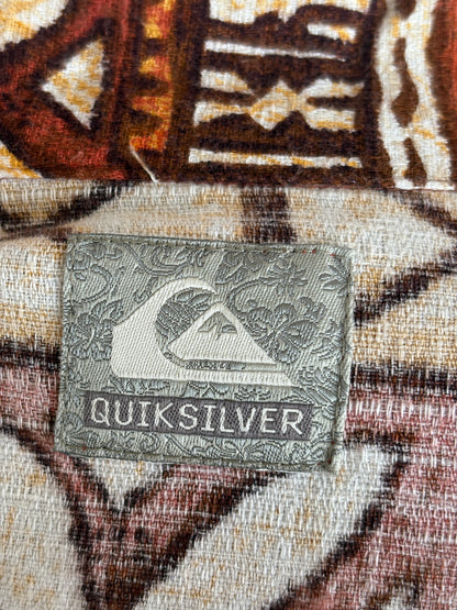 Medium Size Vintage 90s Hawaiian Barkcloth Cotton Shirt by Quicksilver - Surfing Collectible-AJ357 Studio