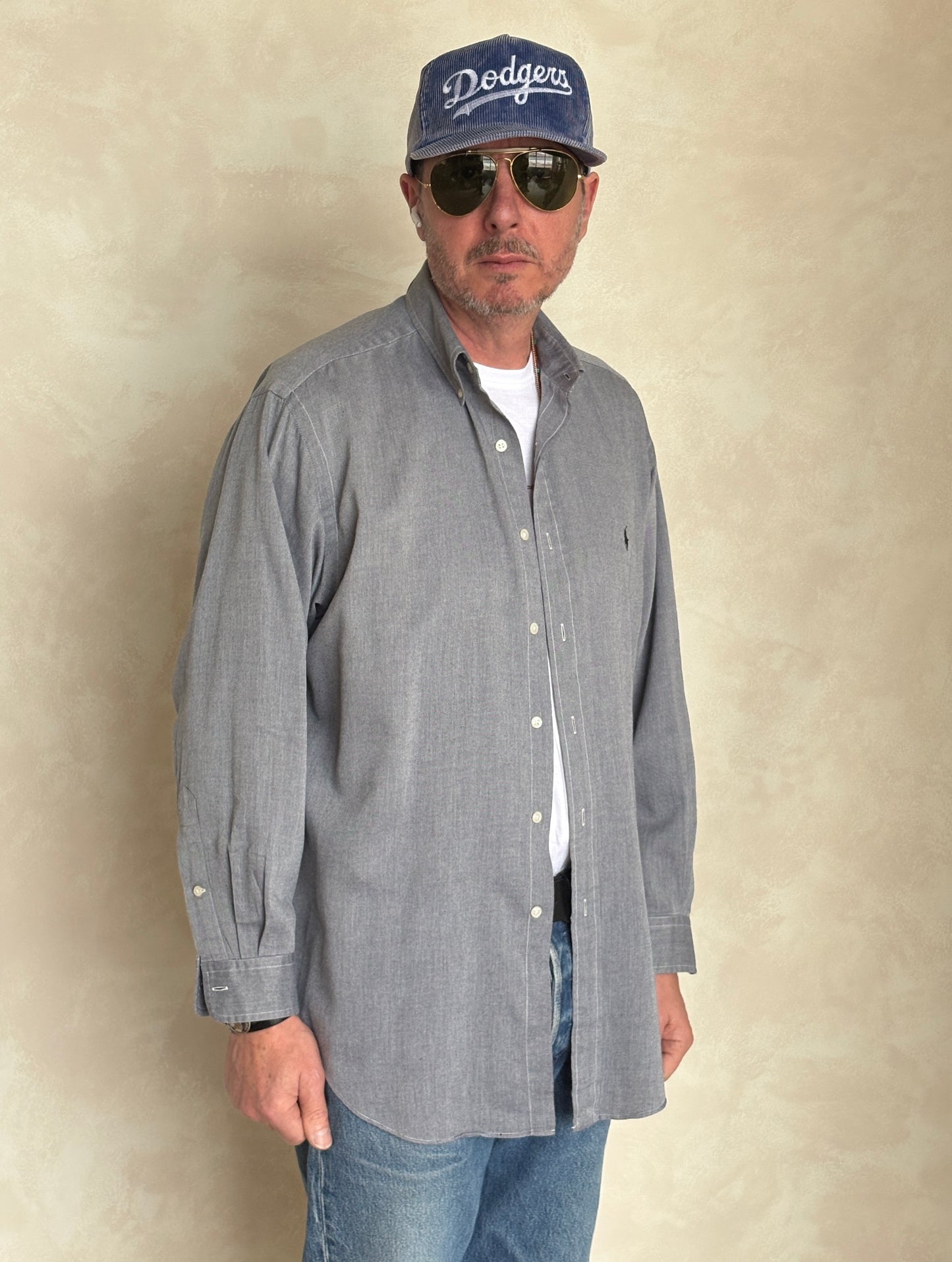 Vintage Ralph Lauren Yarmouth Shirt Grey Cotton – Size 16-33