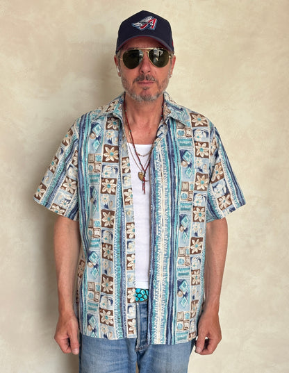 Large. Vintage 70s Hawaiian cotton shirt Made in USA-AJ357 Studio