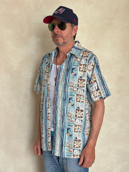 Large. Vintage 70s Hawaiian cotton shirt Made in USA-AJ357 Studio