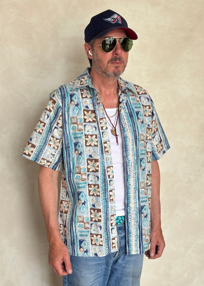 Large. Vintage 70s Hawaiian cotton shirt Made in USA-AJ357 Studio