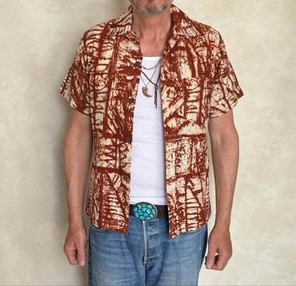 Small. Vintage 70s Hawaiian Barkcloth cotton shirt-AJ357 Studio