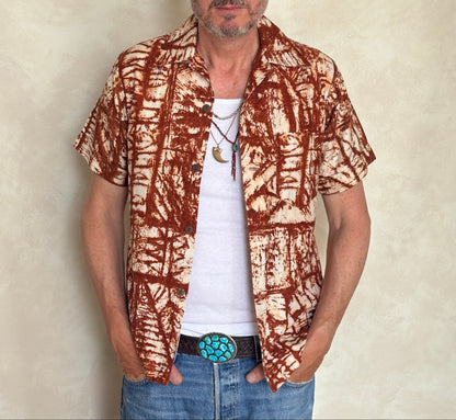 Small. Vintage 70s Hawaiian Barkcloth cotton shirt-AJ357 Studio