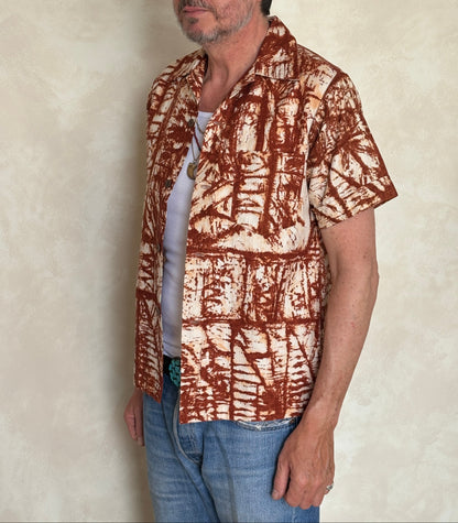 Small. Vintage 70s Hawaiian Barkcloth cotton shirt-AJ357 Studio