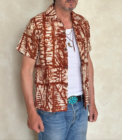 Small. Vintage 70s Hawaiian Barkcloth cotton shirt-AJ357 Studio