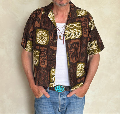 Large . Vintage 60s Hawaiian satin cotton shirt Made in Hawaii-AJ357 Studio