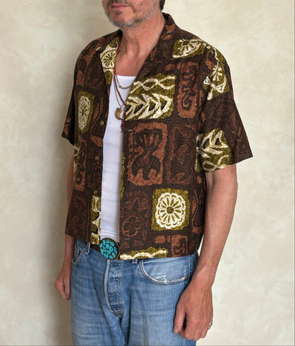 Large . Vintage 60s Hawaiian satin cotton shirt Made in Hawaii-AJ357 Studio
