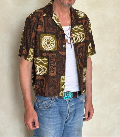 Large . Vintage 60s Hawaiian satin cotton shirt Made in Hawaii-AJ357 Studio