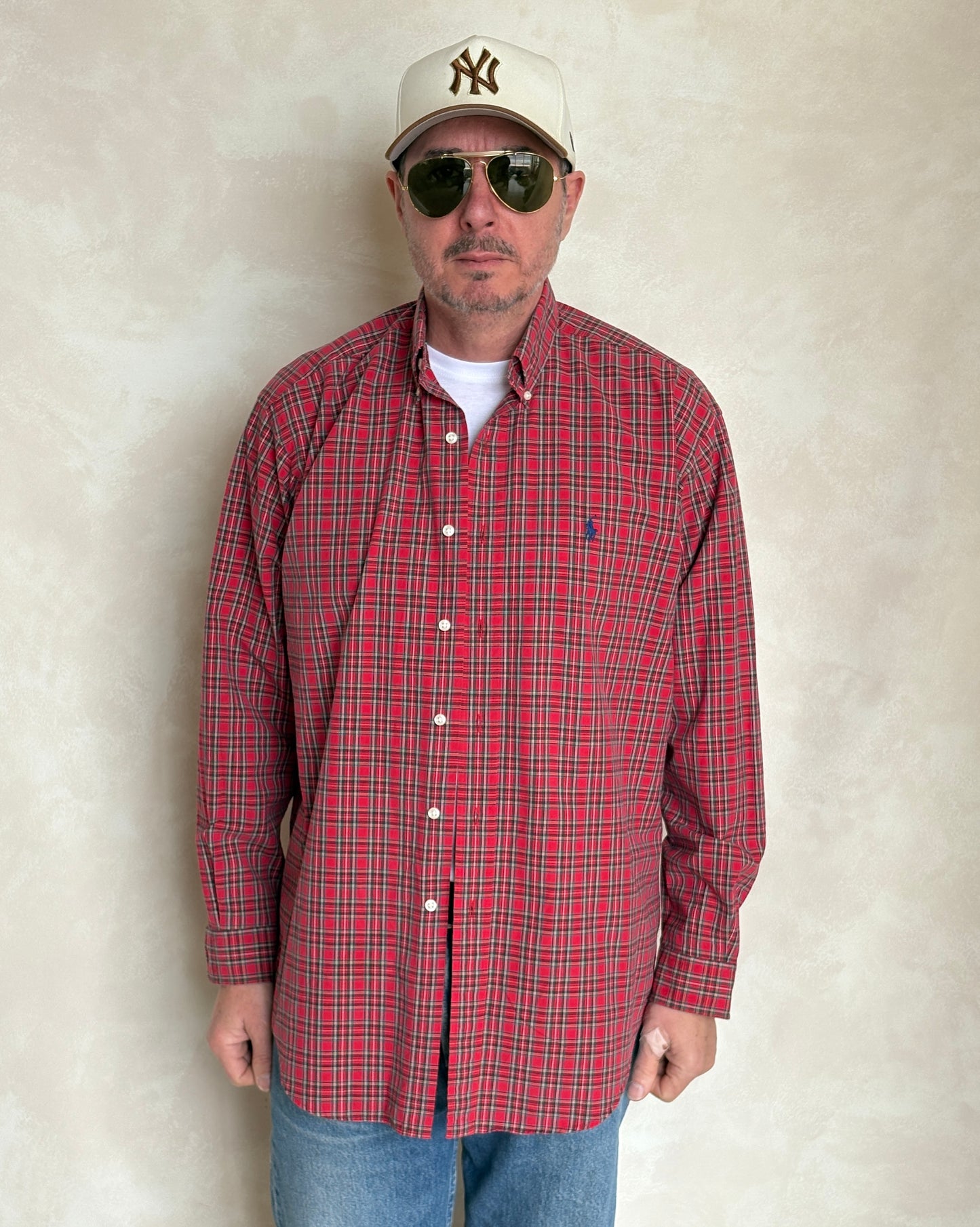 Ralph Lauren BLAKE Shirt Medium Red Plaid Cotton Button Down