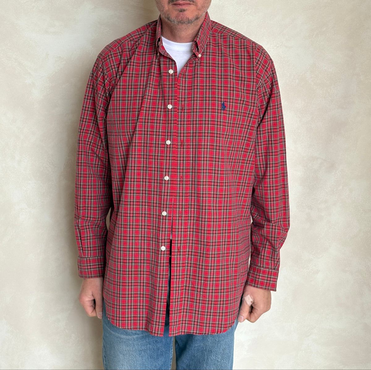 Ralph Lauren BLAKE Shirt Medium Red Plaid Cotton Button Down-AJ357 Studio