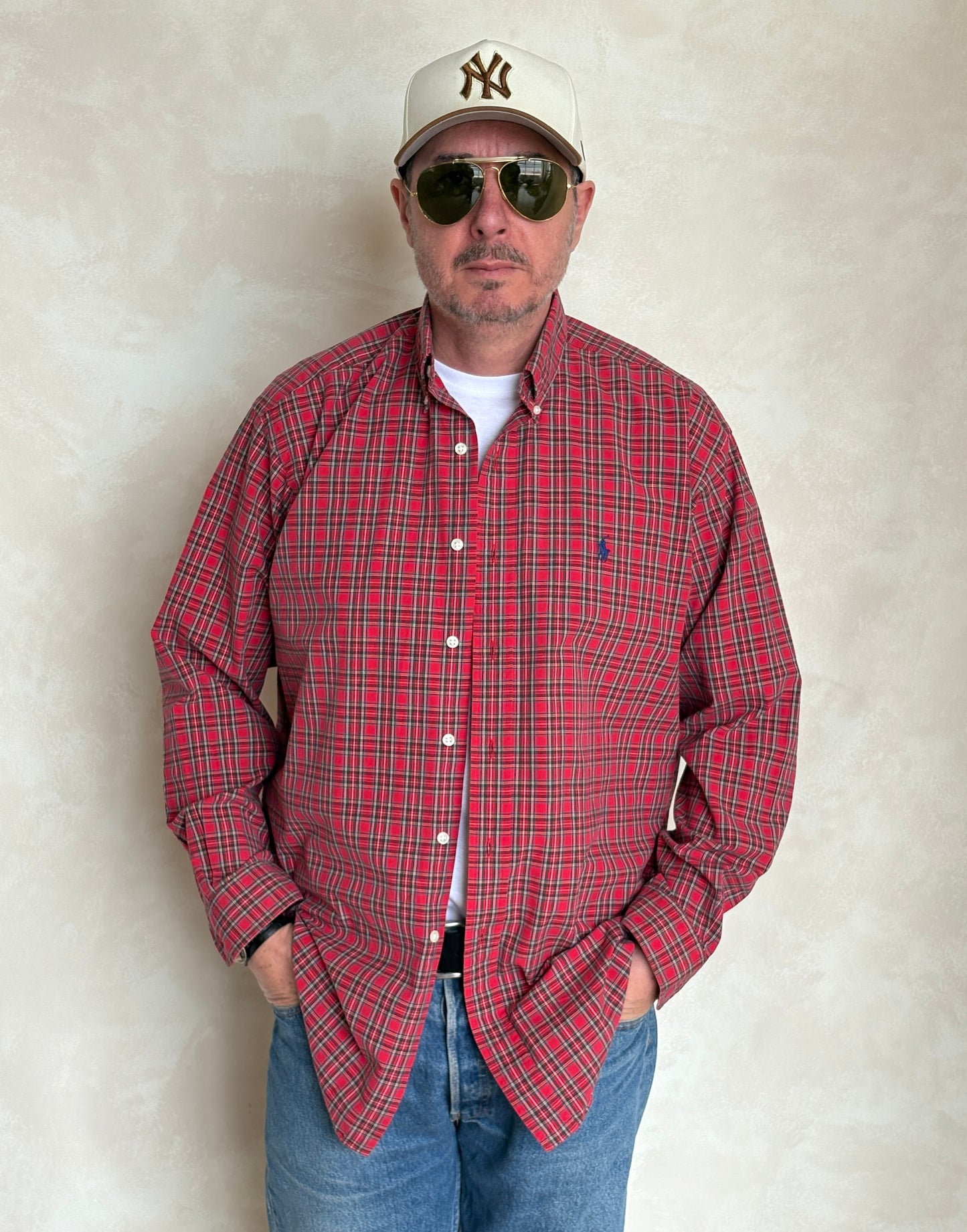 Ralph Lauren BLAKE Shirt Medium Red Plaid Cotton Button Down