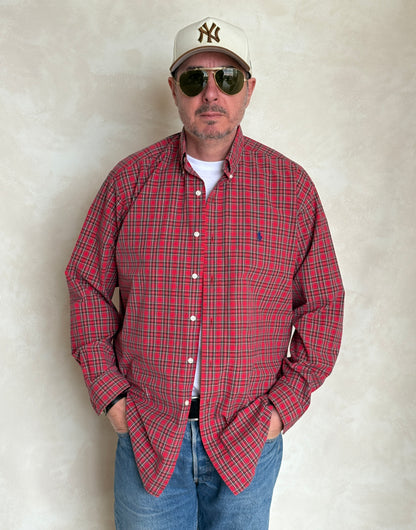 Ralph Lauren BLAKE Shirt Medium Red Plaid Cotton Button Down