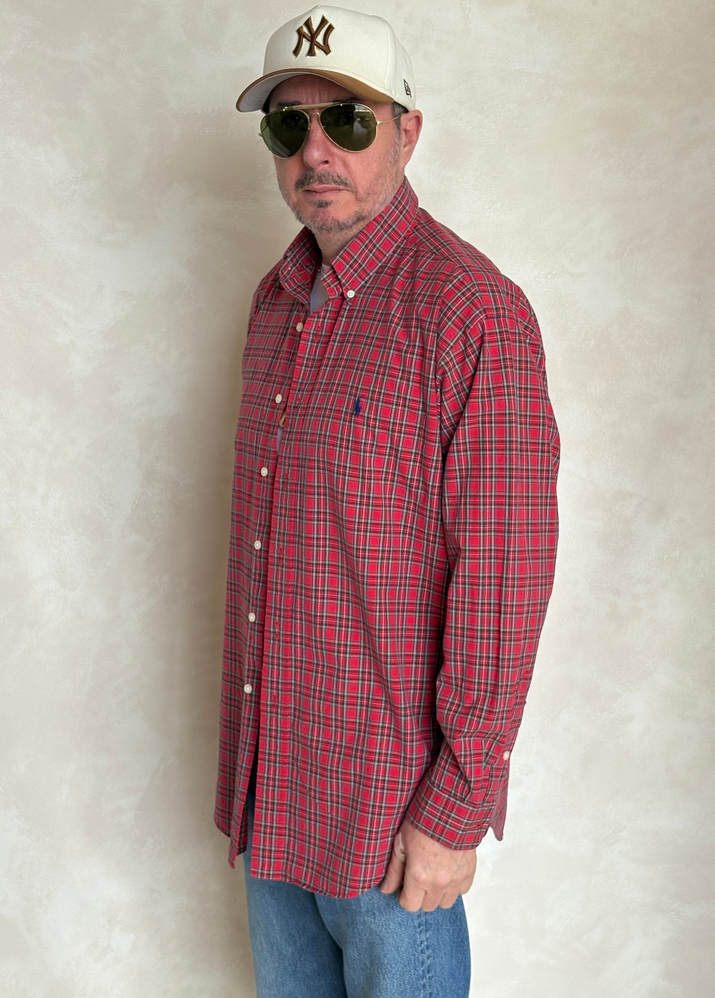 Ralph Lauren BLAKE Shirt Medium Red Plaid Cotton Button Down