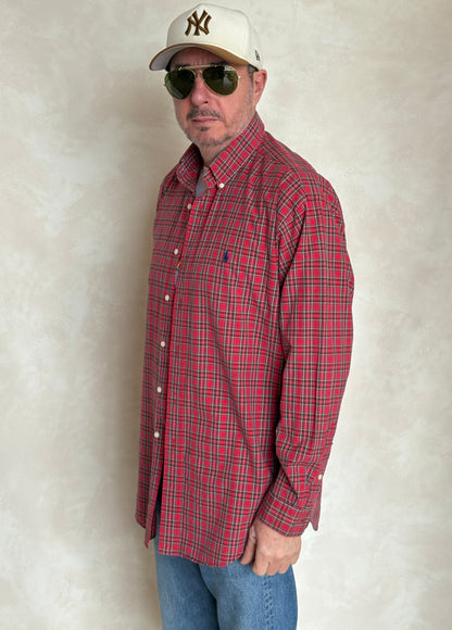 Ralph Lauren BLAKE Shirt Medium Red Plaid Cotton Button Down
