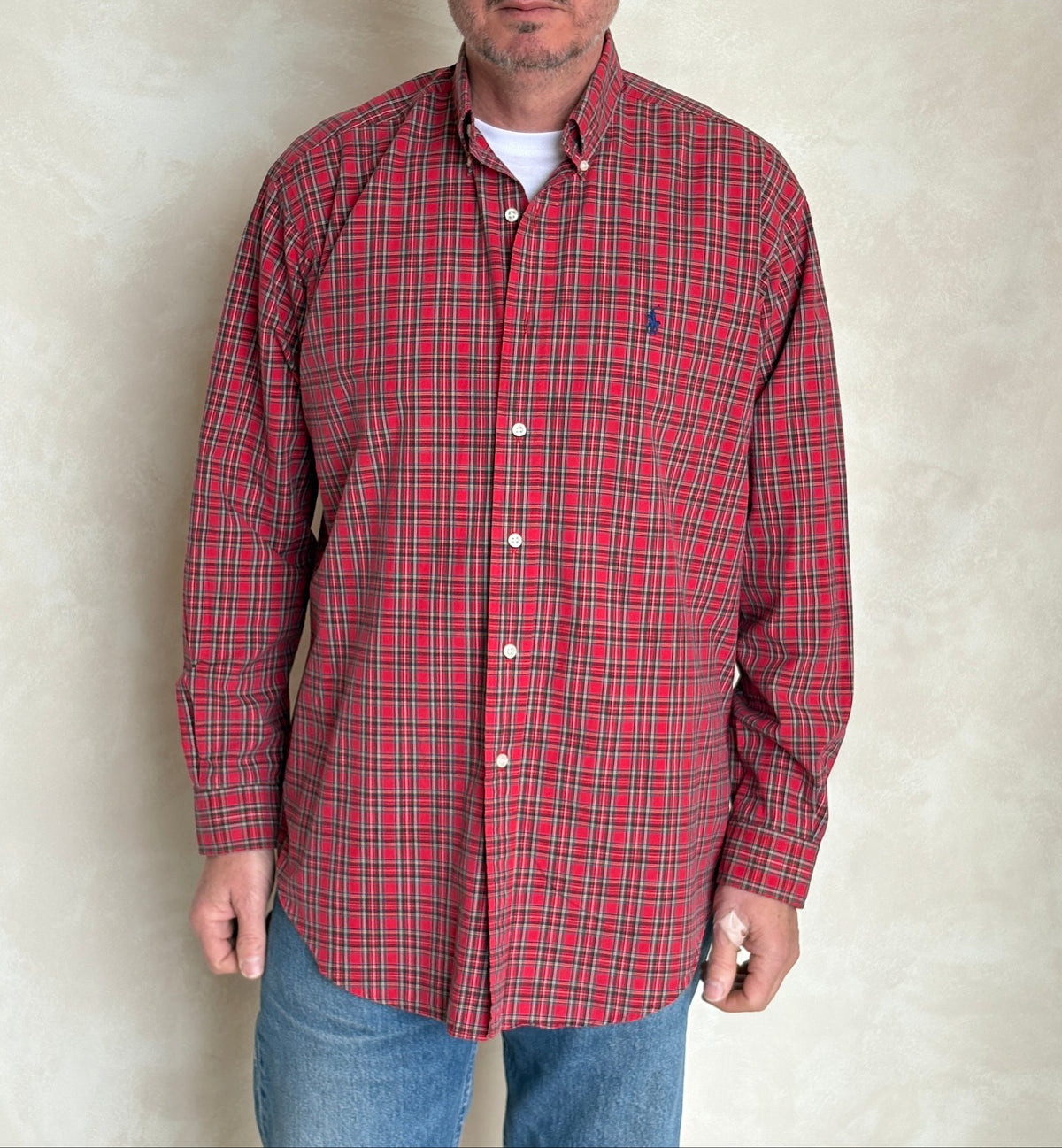 Ralph Lauren BLAKE Shirt Medium Red Plaid Cotton Button Down-AJ357 Studio