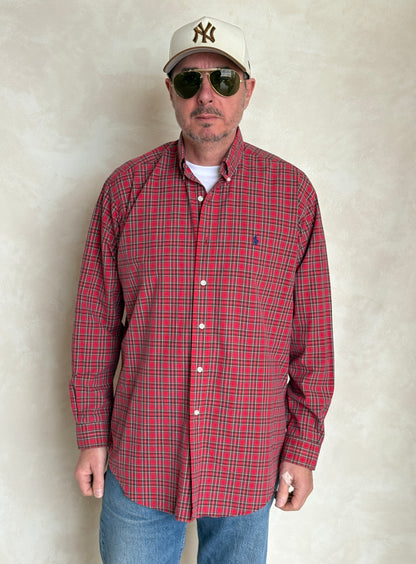 Ralph Lauren BLAKE Shirt Medium Red Plaid Cotton Button Down