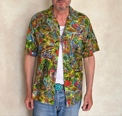 Large. Vintage 70s Hawaiian satin cotton shirt-AJ357 Studio
