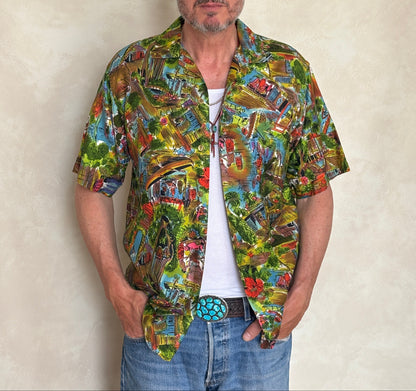 Large. Vintage 70s Hawaiian satin cotton shirt-AJ357 Studio