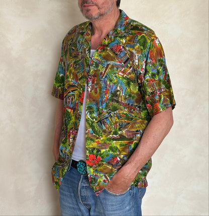 Large. Vintage 70s Hawaiian satin cotton shirt-AJ357 Studio