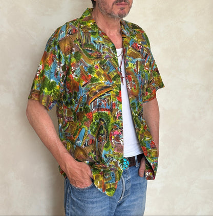Large. Vintage 70s Hawaiian satin cotton shirt-AJ357 Studio