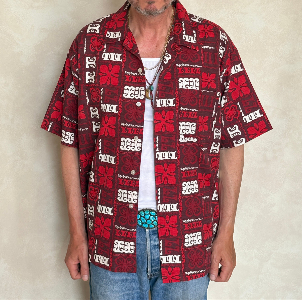Large. Vintage 2000s Hawaiian barkcloth cotton shirt-AJ357 Studio