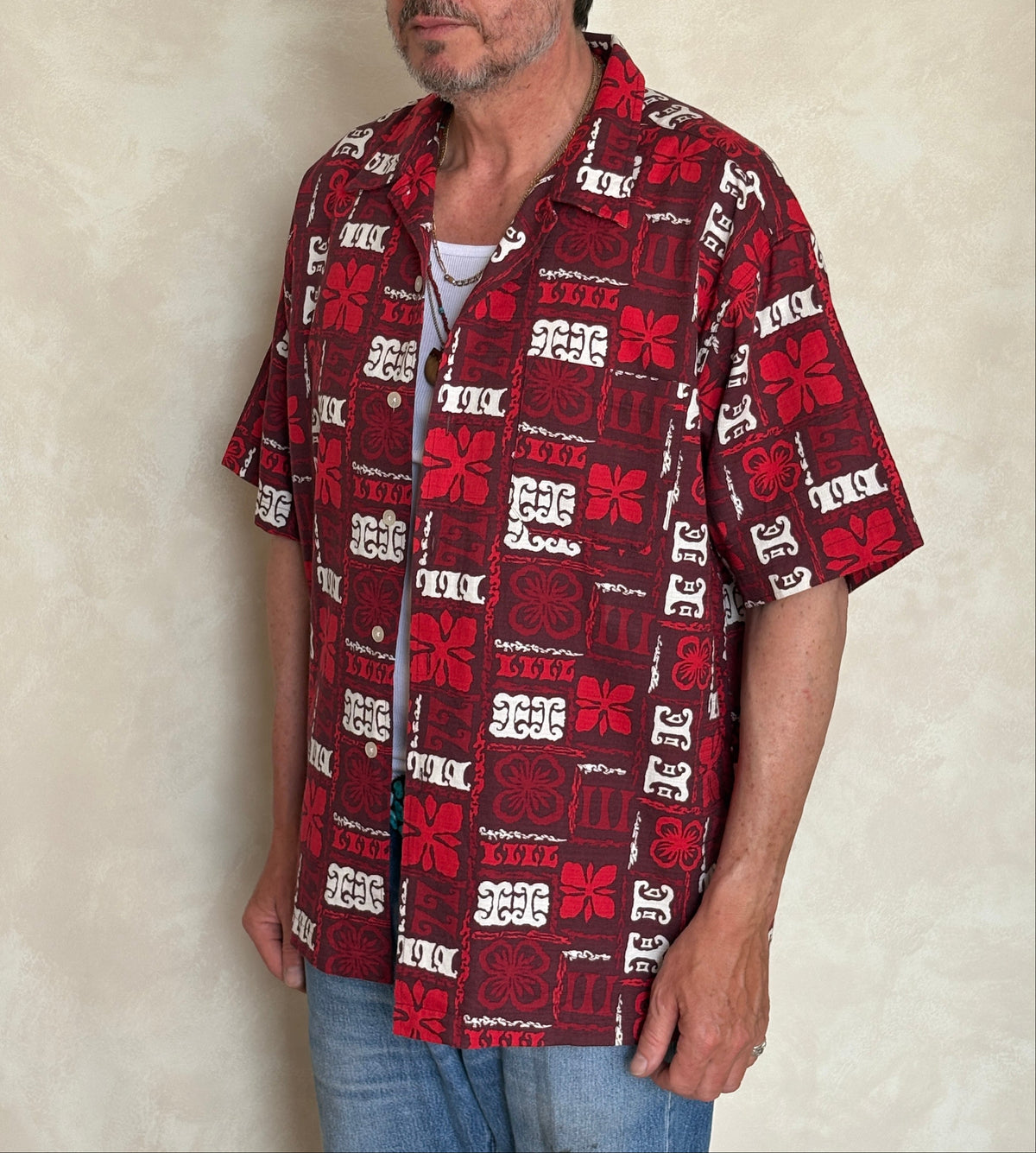 Large. Vintage 2000s Hawaiian barkcloth cotton shirt-AJ357 Studio