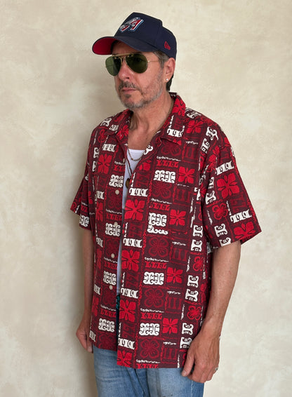 Large. Vintage 2000s Hawaiian barkcloth cotton shirt-AJ357 Studio
