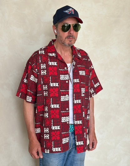 Large. Vintage 2000s Hawaiian barkcloth cotton shirt-AJ357 Studio