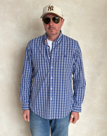 Ralph Lauren Custom Fit Shirt Medium Blue White Plaid Cotton Button Down
