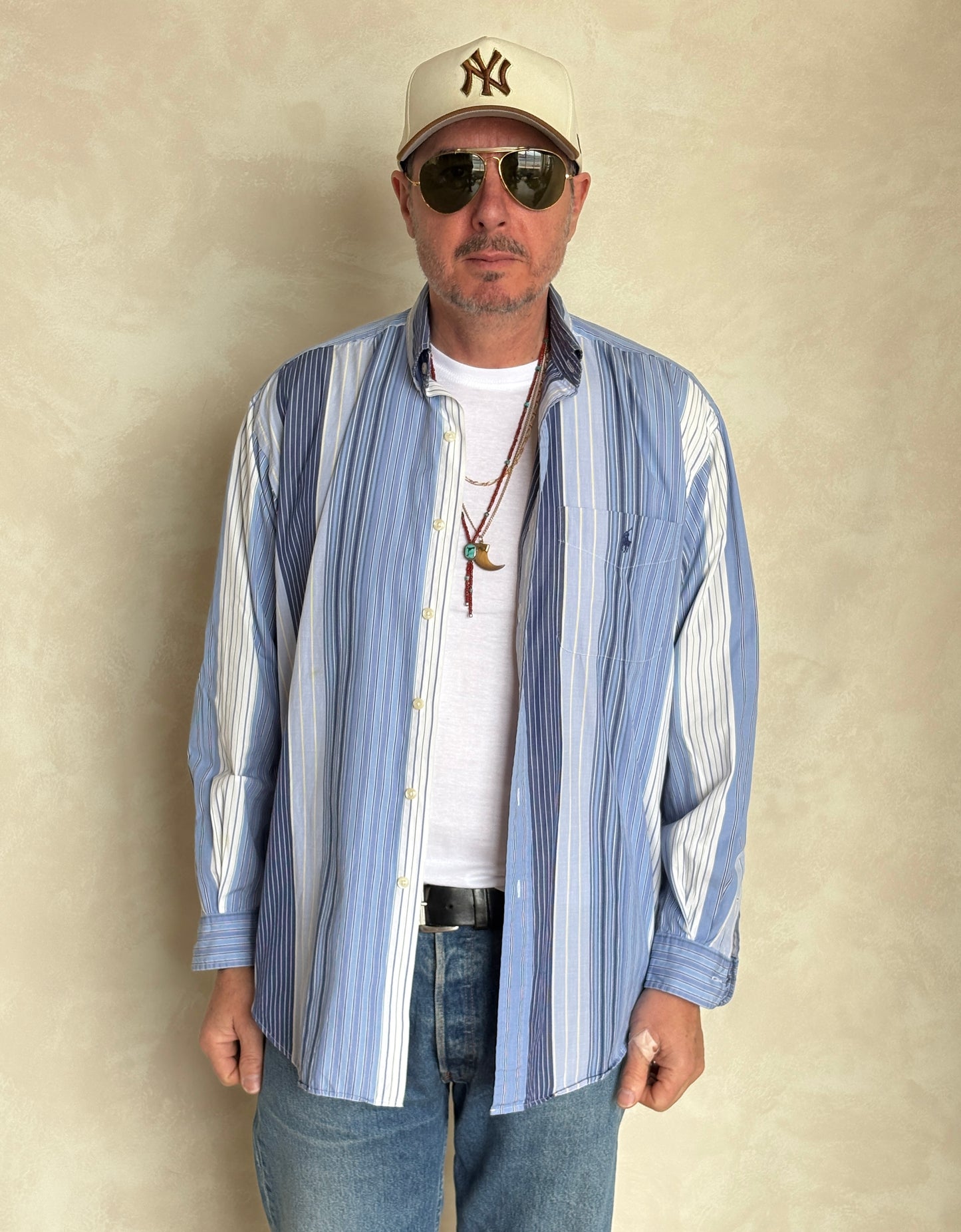 Ralph Lauren BLAIRE Shirt Medium Blue Striped Cotton Button Down