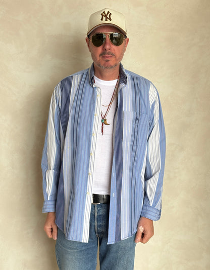 Ralph Lauren BLAIRE Shirt Medium Blue Striped Cotton Button Down
