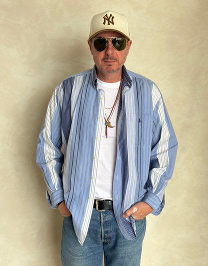 Ralph Lauren BLAIRE Shirt Medium Blue Striped Cotton Button Down