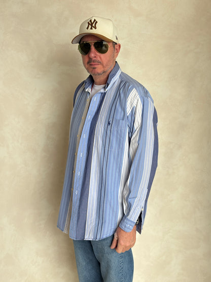Ralph Lauren BLAIRE Shirt Medium Blue Striped Cotton Button Down