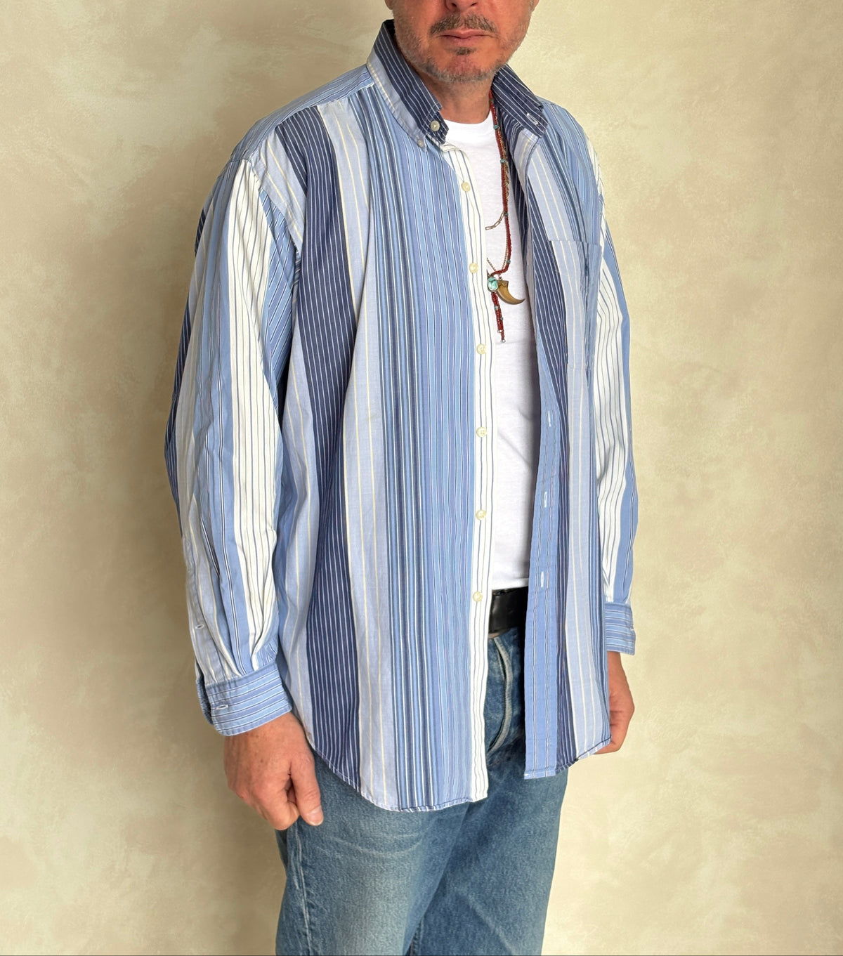 Ralph Lauren BLAIRE Shirt Medium Blue Striped Cotton Button Down-AJ357 Studio
