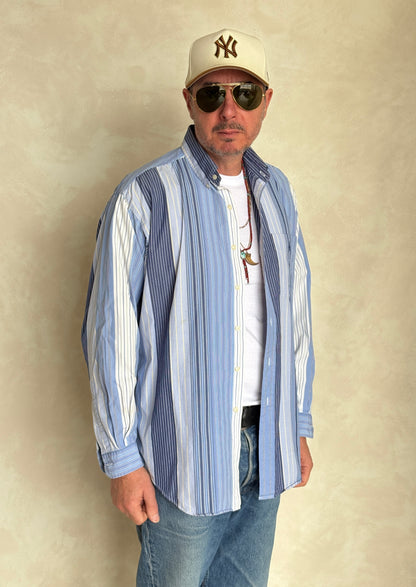 Ralph Lauren BLAIRE Shirt Medium Blue Striped Cotton Button Down