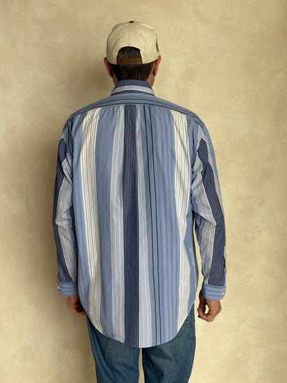 Ralph Lauren BLAIRE Shirt Medium Blue Striped Cotton Button Down