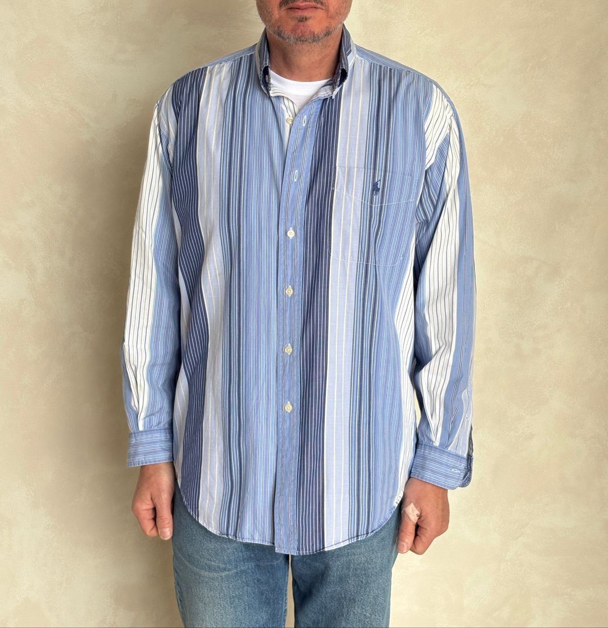 Ralph Lauren BLAIRE Shirt Medium Blue Striped Cotton Button Down-AJ357 Studio
