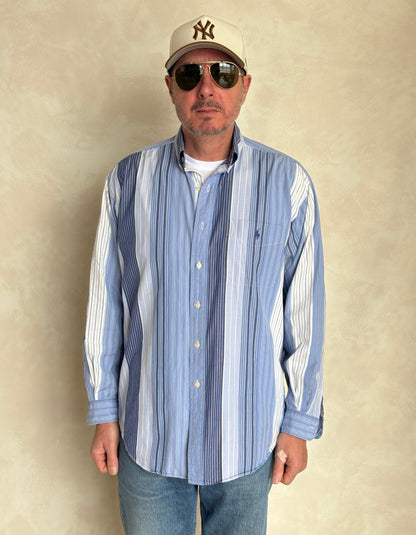 Ralph Lauren BLAIRE Shirt Medium Blue Striped Cotton Button Down