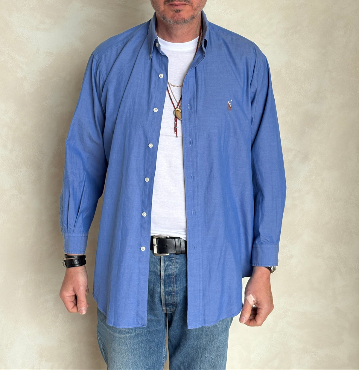 Ralph Lauren Yarmouth Shirt Large Blue Pinpoint Oxford Cotton Button Down-AJ357 Studio