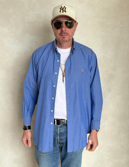 Ralph Lauren Yarmouth Shirt Large Blue Pinpoint Oxford Cotton Button Down