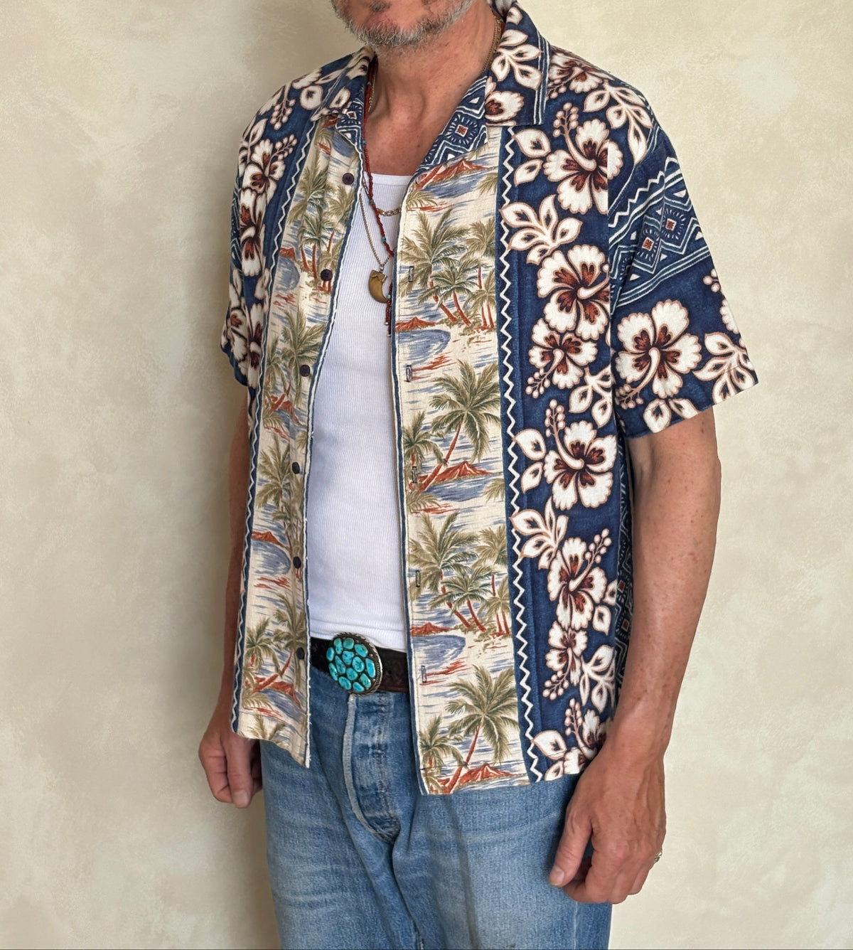 Large. Vintage 90s Hawaiian Barkcloth cotton shirt-AJ357 Studio