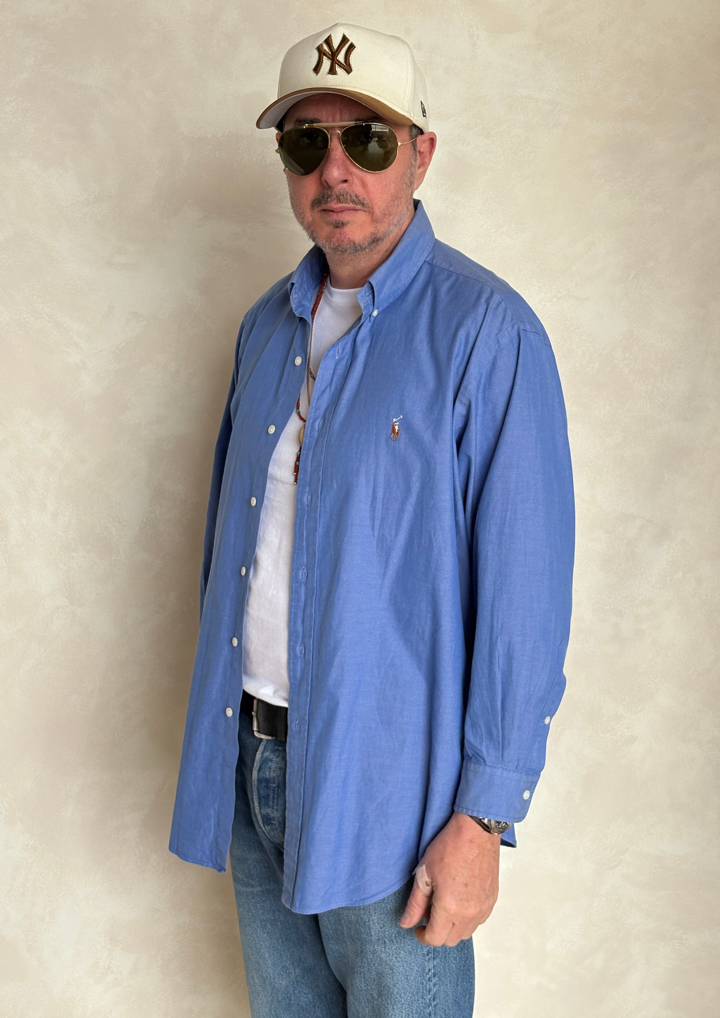 Ralph Lauren Yarmouth Shirt Large Blue Pinpoint Oxford Cotton Button Down