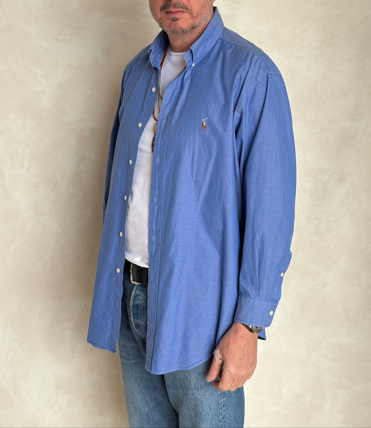 Ralph Lauren Yarmouth Shirt Large Blue Pinpoint Oxford Cotton Button Down-AJ357 Studio