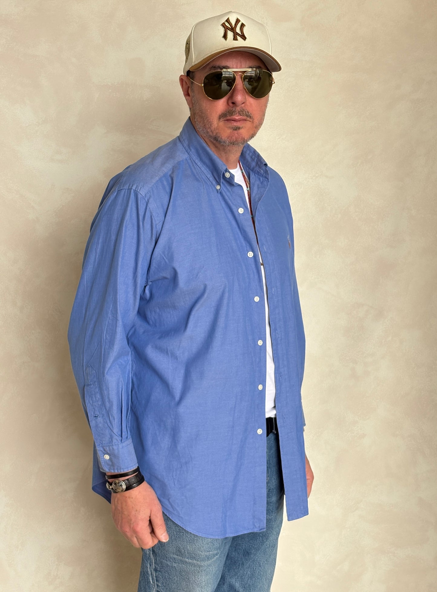 Ralph Lauren Yarmouth Shirt Large Blue Pinpoint Oxford Cotton Button Down