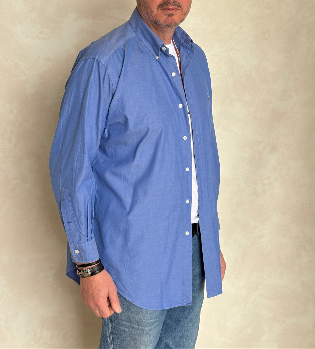 Ralph Lauren Yarmouth Shirt Large Blue Pinpoint Oxford Cotton Button Down-AJ357 Studio