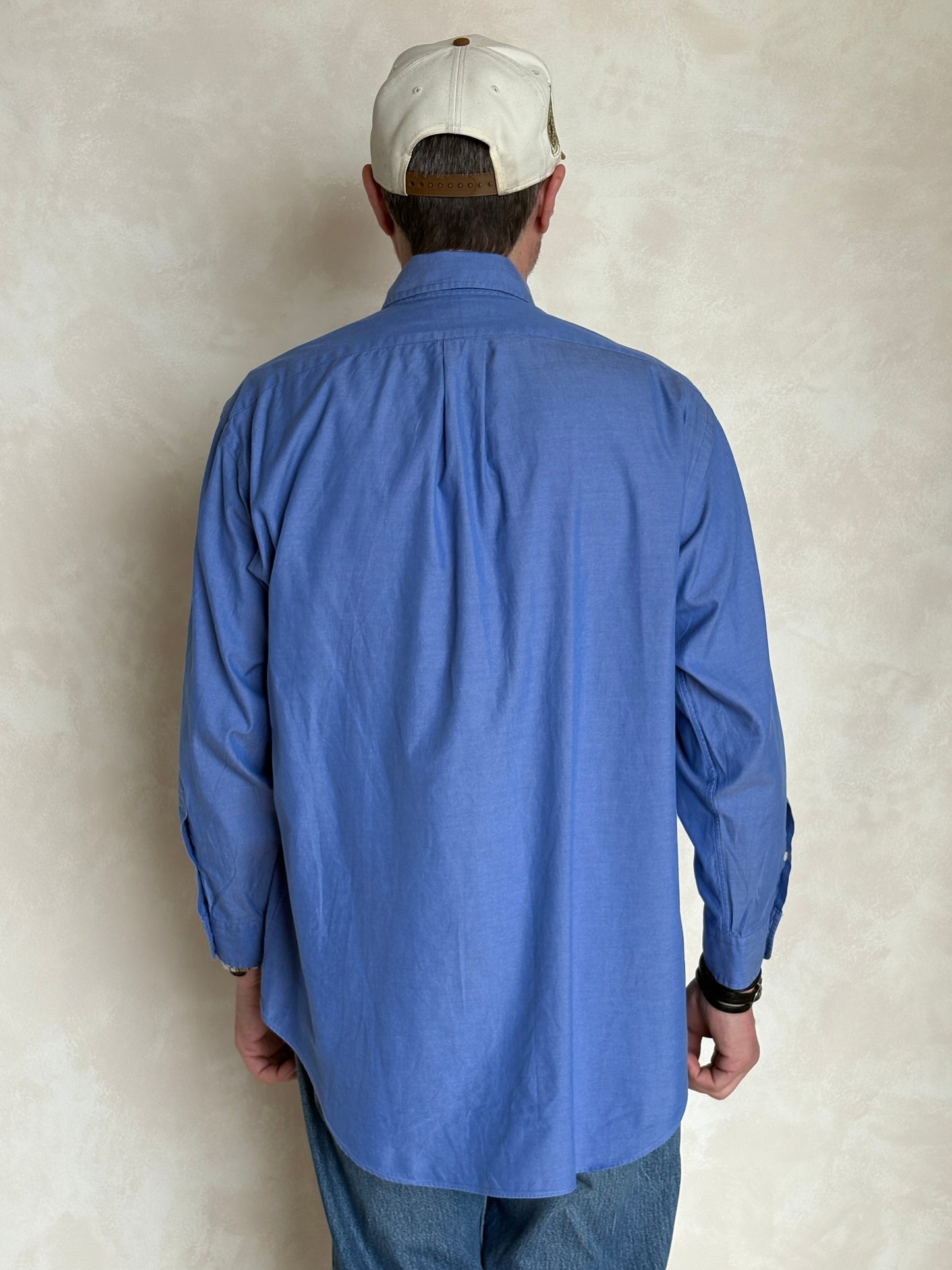 Ralph Lauren Yarmouth Shirt Large Blue Pinpoint Oxford Cotton Button Down