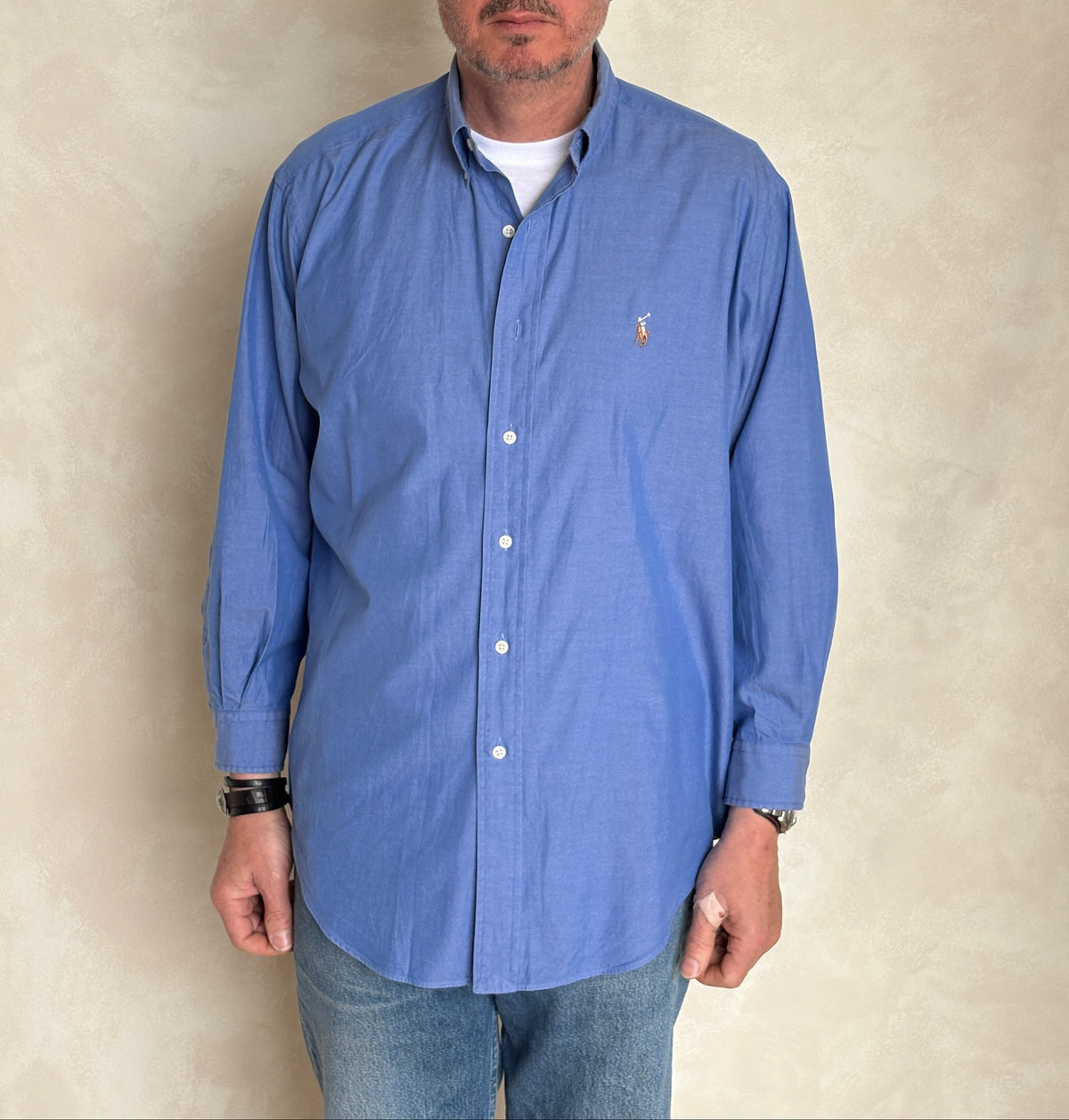 Ralph Lauren Yarmouth Shirt Large Blue Pinpoint Oxford Cotton Button Down-AJ357 Studio