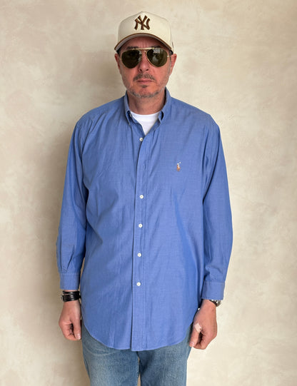 Ralph Lauren Yarmouth Shirt Large Blue Pinpoint Oxford Cotton Button Down